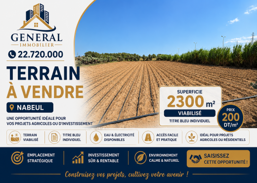 Terrain à Vendre à Nabeul – 2300 m² | Une Opportun